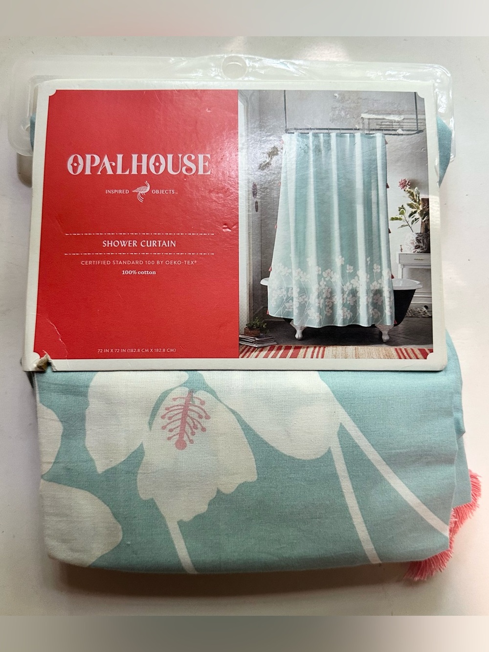 Opalhouse Aqua Floral Fabric Shower Curtain 72x72 blue pink cotton new